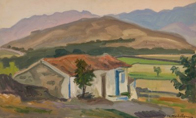 Molyvos, Mytilene – House at Sunset — Oil painting, Canvas, 38.00×61.00cm — Theodoros Markellos